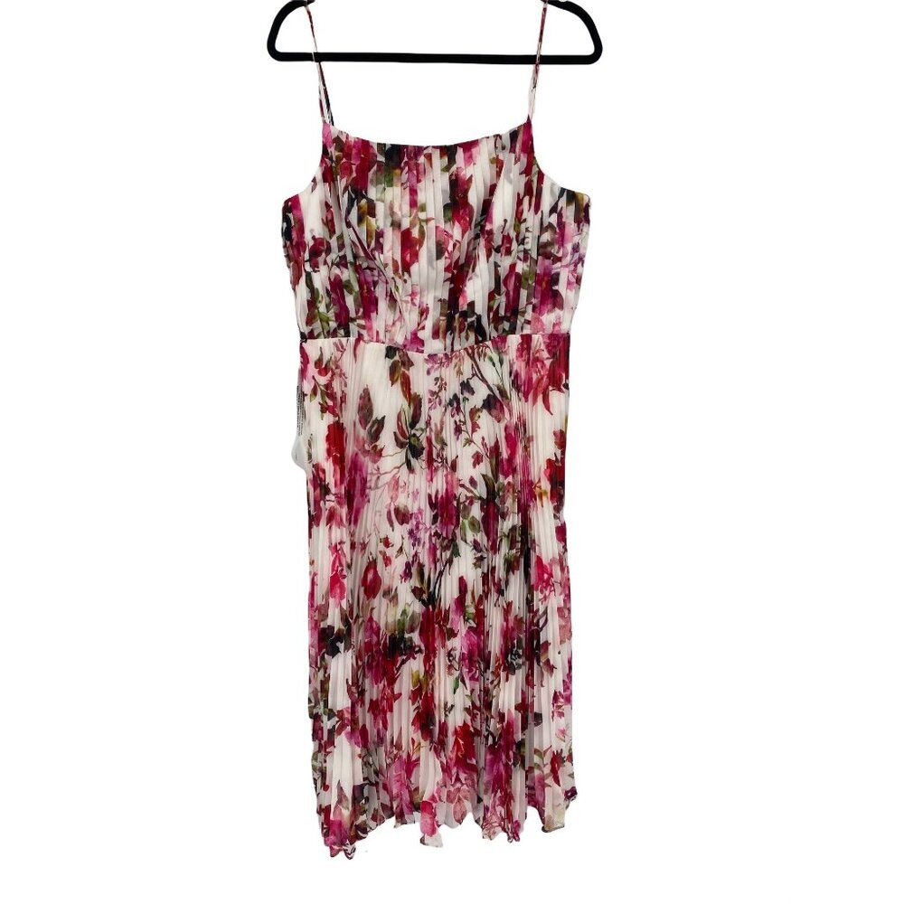 KAY UNGER FLORAL SLEEVELESS SQUARE NECKLINE Dress Pleated knee length SIZE 12 NW